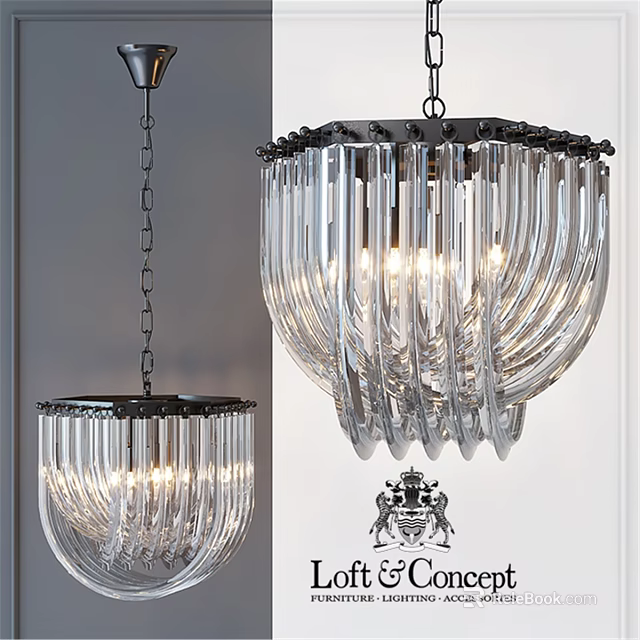 Elegant Crystal Chandelier With Transparent Glass Shades And Hanging Chain Design 3d model 