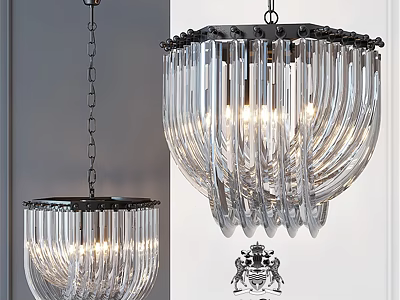 Elegant Crystal Chandelier With Transparent Glass Shades And Hanging Chain Design 3d model