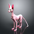 Pink Hairless Sphynx Cat with Large Ears Green Eyes and Pink Paws on Dark Background