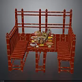 Red Dining Furniture Set With Booth Seats Table And Decorative Items