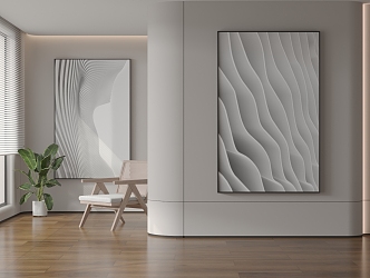 Minimalist Abstract Silent Wind Black and White Hanging Painting Decorative Painting Combination 3D Model 3d model