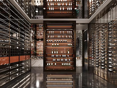 Modern Luxury Bar Interior With Wine Racks And Ambient Lighting 3d model