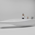 Modern White Streamlined Reception Desk With People Using Phone And Laptop 3d model