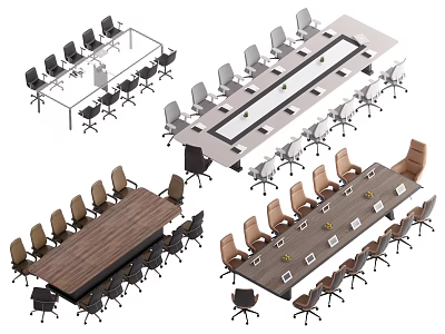 Modern Office Conference Tables With Wooden Glass Tops And Ergonomic Chairs 3d model