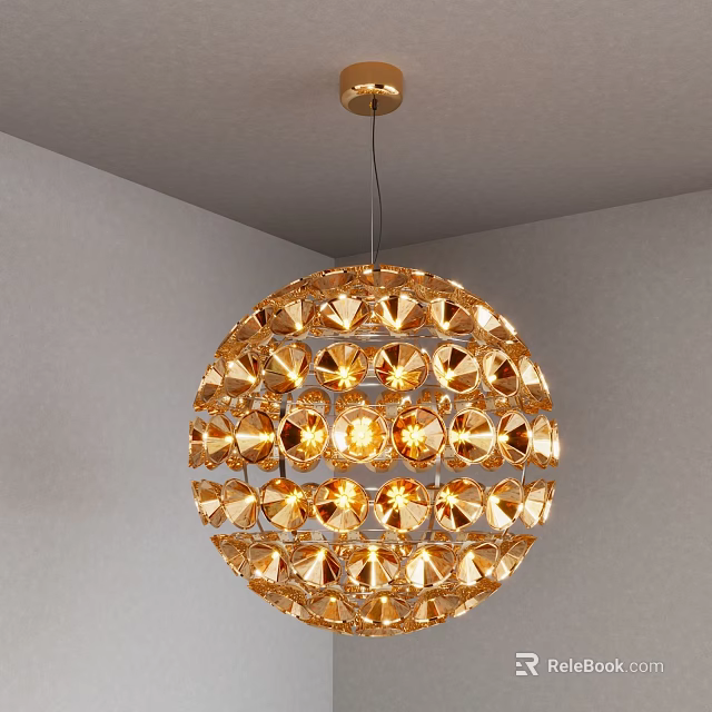 Gold Crystal Spherical Chandelier Design For Modern Interior Decoration With Shiny Light 3d model 