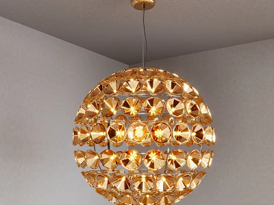 Gold Crystal Spherical Chandelier Design For Modern Interior Decoration With Shiny Light 3d model