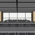 Modern Meeting Room Interior With Projection Screen Wooden Wall Panels Tables And Chairs