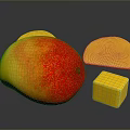 Fresh Ripe Mango With Sliced And Cubed Pieces On Dark Background