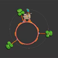 Colorful Blue And Pink Ring Structure With Green Tree Decorations And Small Sheep With Hat