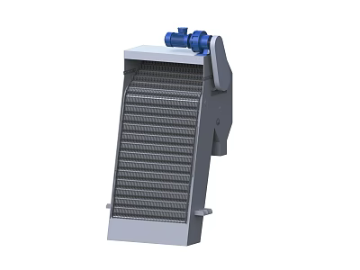Industrial Bar Screen Equipment with Metal Grate and Blue Motor Drive for Filtration 3d model