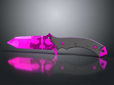 Bright Pink Camouflage Blade Knife With Gray Handle Pink Dots And Dark Background Reflection 3d model