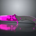 Bright Pink Camouflage Blade Knife With Gray Handle Pink Dots And Dark Background Reflection