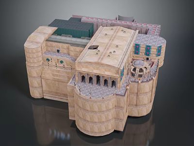 Modern Building Design With Curved Stone Exterior Arched Portico Multi Level Structure And Terrace 3d model