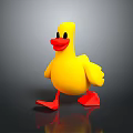 Yellow Rubber Duck Toy With Red Beak Feet And Black Eyes On Gray Gradient Background