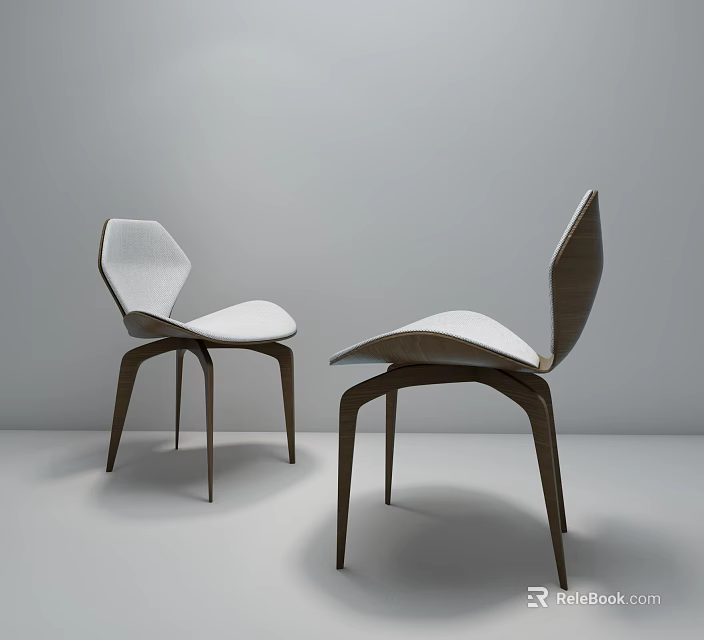 Modern Geometric Chair With Wooden Frame And White Cushion Design 3d model 
