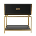 Modern Stylish Bedside Nightstand With Black Drawer Gold Metal Frame And Lower Shelf