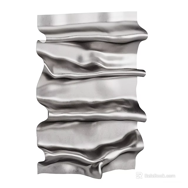 Silver Metallic Wavy Ruffled Decorative Wall Hanging With Shiny Texture 3d model 