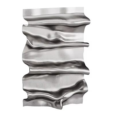 Silver Metallic Wavy Ruffled Decorative Wall Hanging With Shiny Texture 3d model