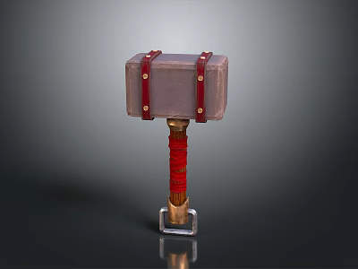 Decorative Red Strapped Hammer With Square Head And Metal Handle Base 3d model