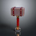 Decorative Red Strapped Hammer With Square Head And Metal Handle Base