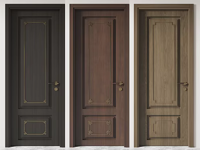Wooden Swing Doors with Decorative Design and Metal Handles in Various Colors 3d model