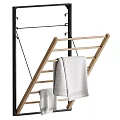 Wooden Clothes Drying Rack With Gray Towels For Household Laundry Daily Use