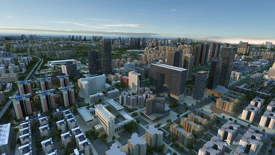 Aerial Urban Planning of Modern Metropolis with High Rise Buildings and City Layout 3d model 