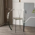Modern Dining Chair with Transparent Glass Seat Metal Frame Wooden Floor and Potted Plant