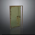 Old Green Rusty Door With Metal Frame And Weathered Surface