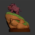 Pink Boar Figurine Standing On Orange Rock With Green Grass And Brown Base