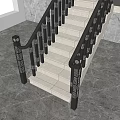 Chinese Style Staircase With Carved Black Railings White Steps And Marble Wall