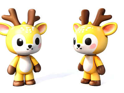 Cute Cartoon Deer Toy Figurines With Brown Antlers And White Belly 3d model