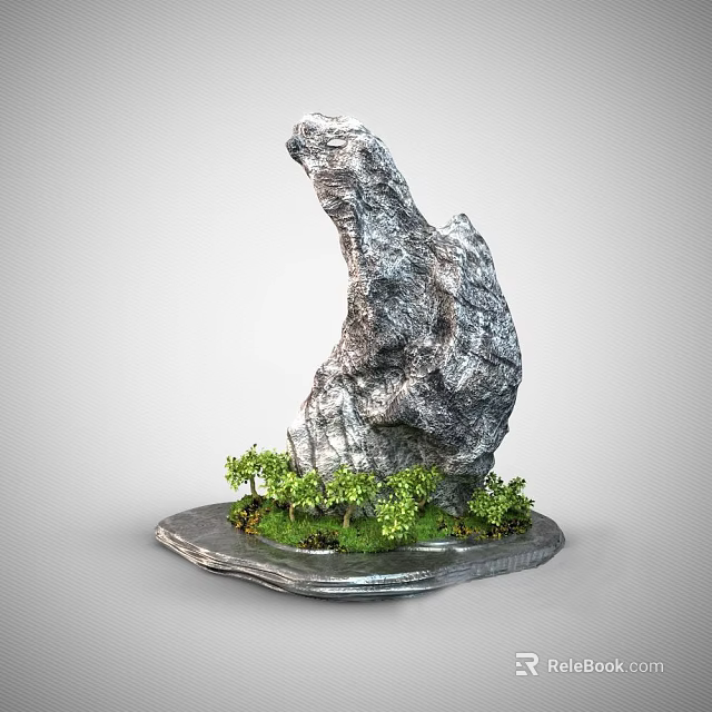 Indoor Landscape Featuring Natural Rock Formation With Small Trees And Water Base 3d model 