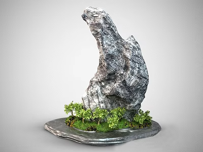 Indoor Landscape Featuring Natural Rock Formation With Small Trees And Water Base 3d model