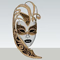 Ornate Venetian Mask With Gold Curlicue Decor And Black Intricate Patterns