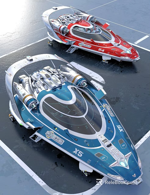 Two Blue White and Red Fighter Jets with Cockpit Engines on Tarmac 3d model 