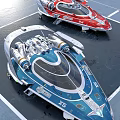 Two Blue White and Red Fighter Jets with Cockpit Engines on Tarmac