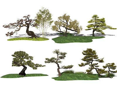 Diverse Shaped Trees Featured in Landscape Design with Green Grass and Natural Scenery 3d model