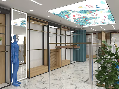 Modern Clothing Store Interior With Display Racks Mannequin And Marble Flooring 3d model