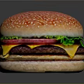 Sesame Bun Burger with Fresh Lettuce Tomato Slice Melted Cheese and Patty on Black Background