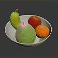 White Bowl With Colorful Fruits Including Yellow Pear Red Apple Green Pear And Orange