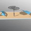 Blue Tensile Membrane Structures With Umbrella like Design On Paved Outdoor Surface 3d model