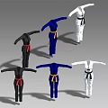 Three Colored Karate Uniforms Black Blue White With Red Yellow Black Belts
