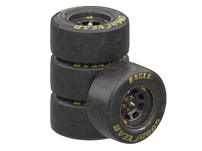 Goodyear Eagle Car Tires Stacked With Black Rubber And Wheel Rims 3d model