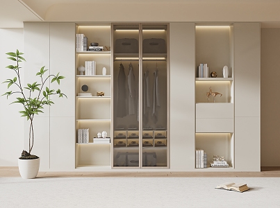 modern wardrobe cream bookcase 3d model