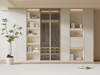 modern wardrobe cream bookcase 3d model