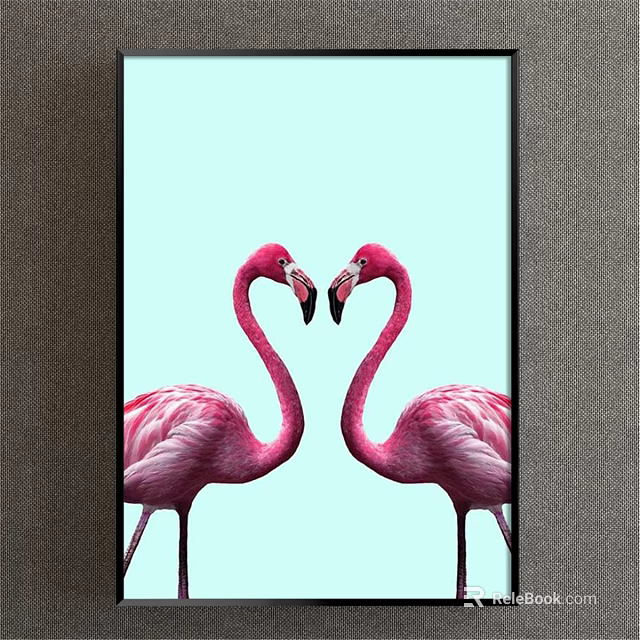 Two Pink Flamingos Facing Each Other Animal Painting With Light Blue Background 3d model 