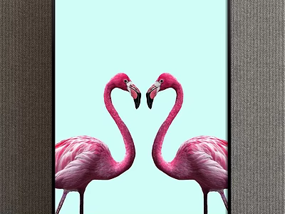 Two Pink Flamingos Facing Each Other Animal Painting With Light Blue Background 3d model