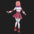 Anime Woman with Pink Hair White Top Pink Skirt Knee Pads Red Shoes Arms Outstretched
