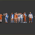 Group of People in Colorful Clothing Posing on Black Reflective Floor with Gray Background